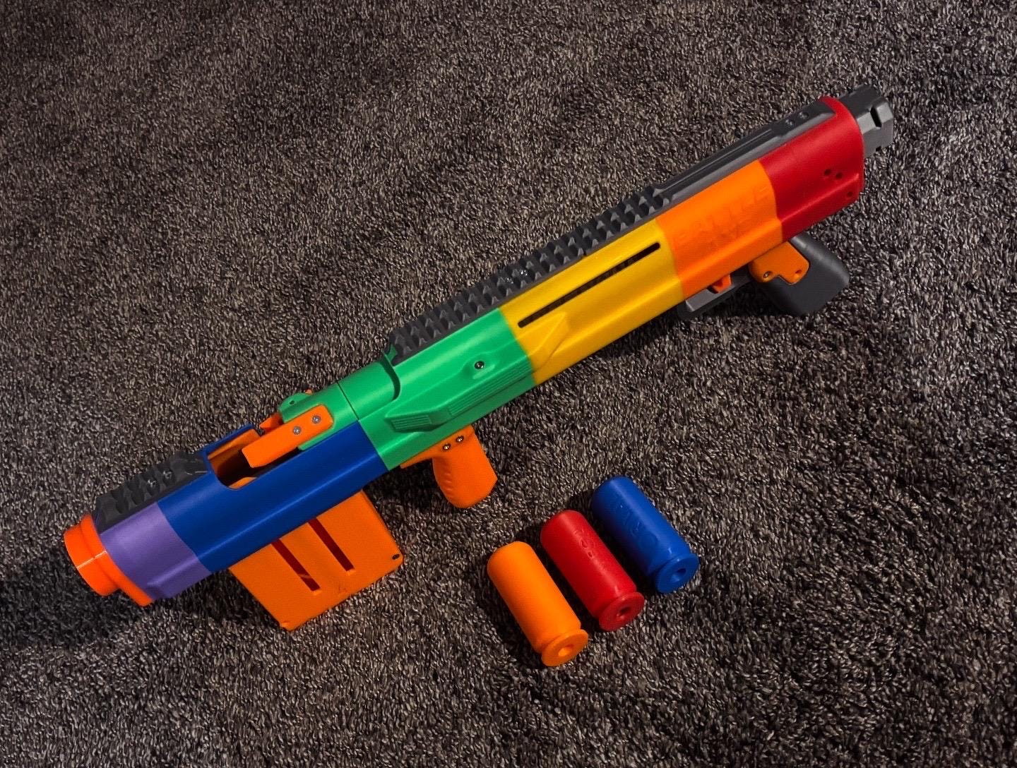 Battle Axe - Shell Ejecting Nerf Shotgun by Sillybutts (Printed Springer Nerf Blaster)